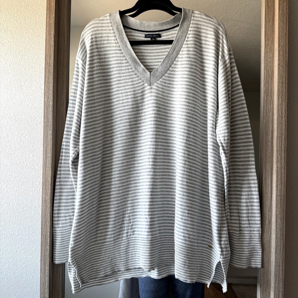 Tommy‎ Hilfiger V-Neck Tunic Sweater Womens 2X Nautical Coastal Beach Preppy